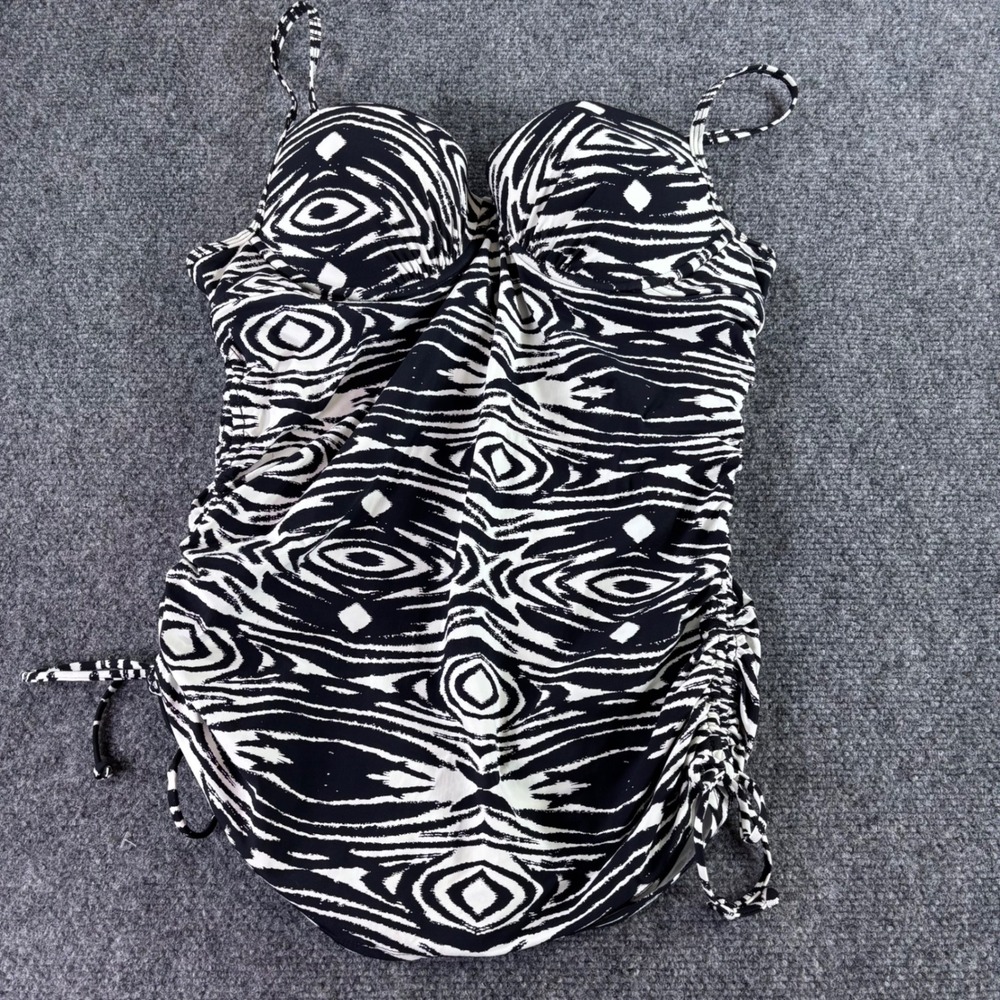 Assets by Sara Blakely Spanx Swimsuit Womens L Black White Ruched Top Underwire